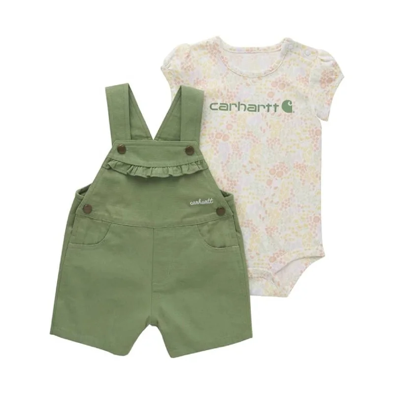 Retro Short Sleeve TopsCarhartt Girls' Infant Short Sleeve Bodysuit And Canvas Shortall Set - Loden Forest Retro Short Sleeve TopsCarhartt Girls' Infant Short Sleeve Bodysuit And Canvas Shortall Set - Loden Forest