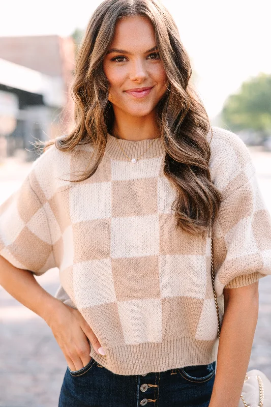 Love Like That Latte Brown Checkered Crop SweaterCroptopgame