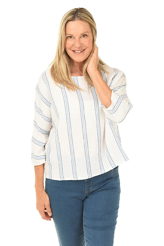 Striped Bubble Gauze Dolman Sleeve Blouse