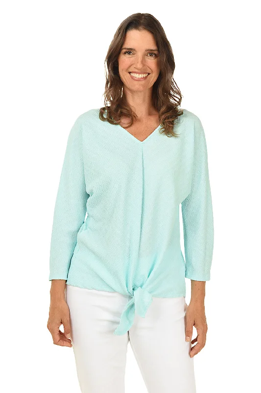 Petite Spring Breeze Textured Tie-Front Top