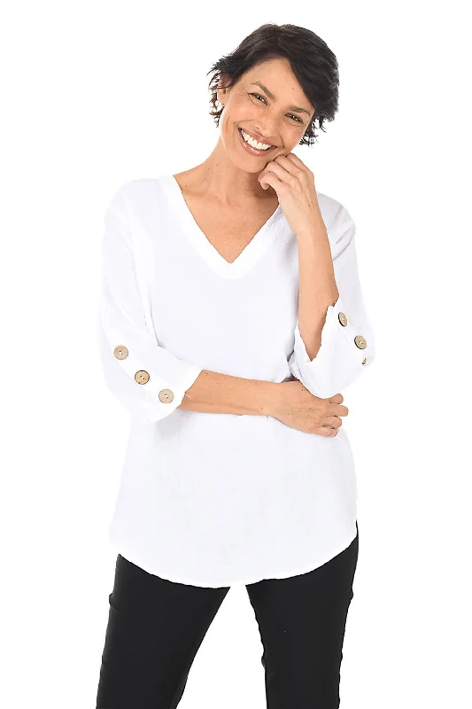 Triple Button Sleeve Crinkle Top