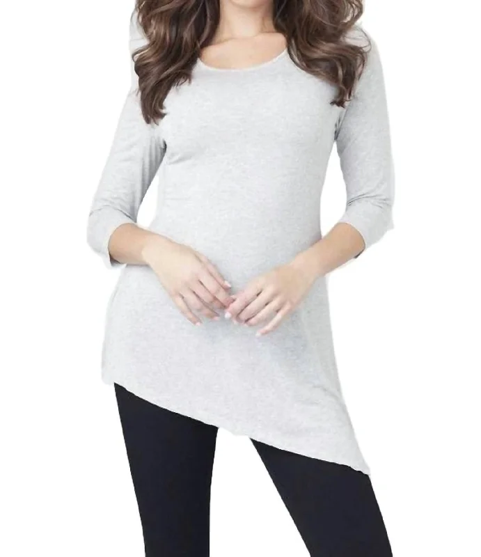 Asymmetrical 3/4 Sleeve Tunic Top In Gray