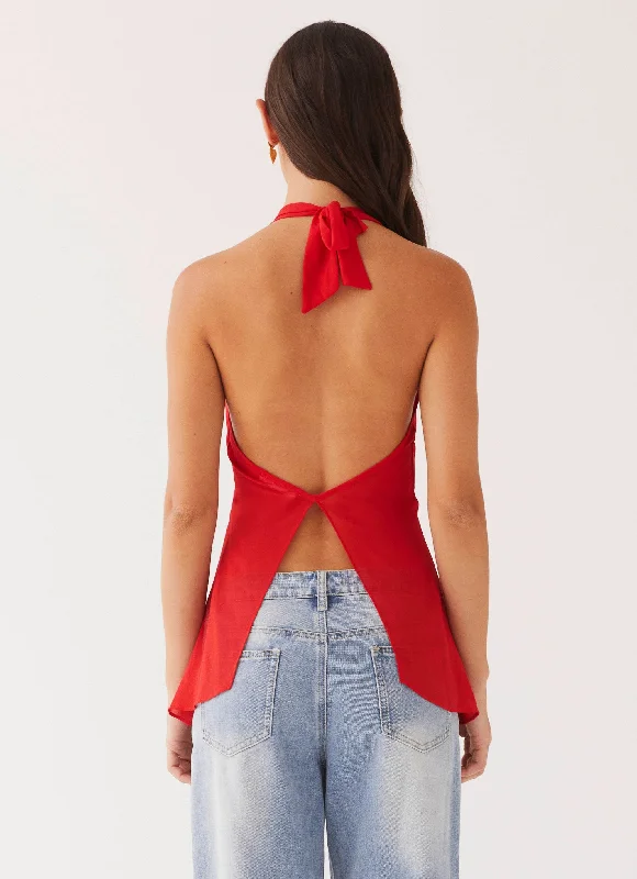 At Last Halterneck Top - Rouge Red