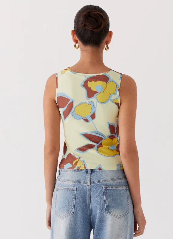 Beyond Cut Out Mesh Top - Primrose