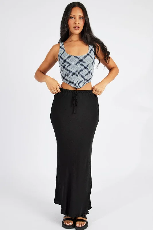 Black Check Corset Top Mesh