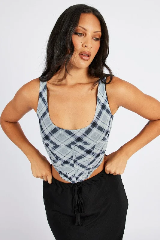 Black Check Corset Top Mesh