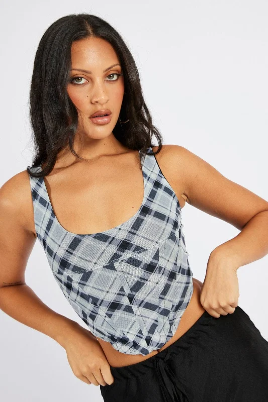 Black Check Corset Top Mesh