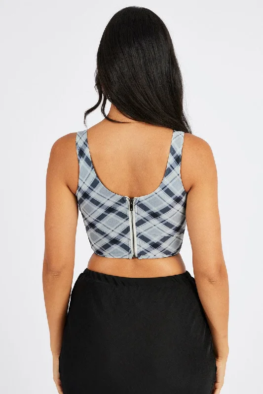 Black Check Corset Top Mesh