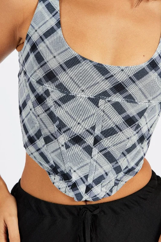 Black Check Corset Top Mesh