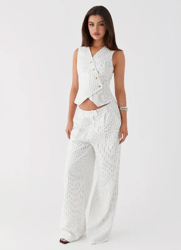 Kayla Vest Top - White Pinstripe