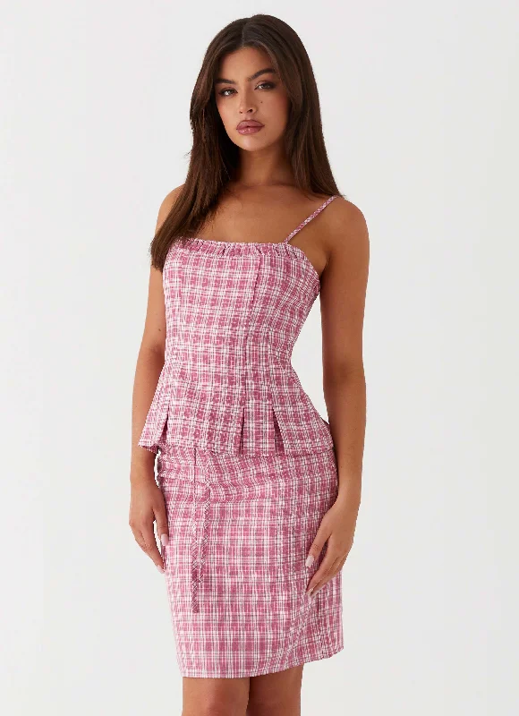 Mamita Ruched Top - Pink Check