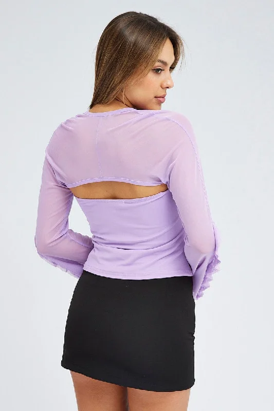 Purple Shrug Set Long Sleeve Frills Mesh