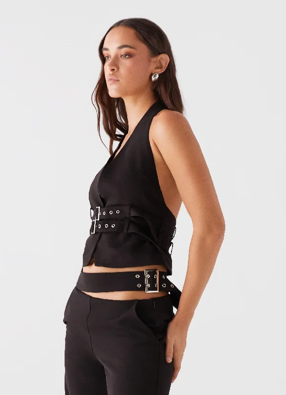 Rina Belt Halterneck Top - Black