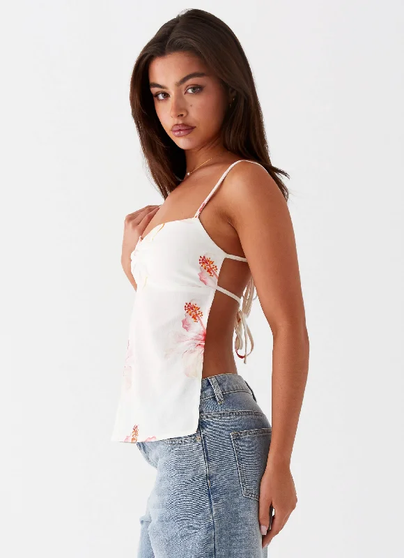 Rosy Linen Backless Top - Camellia