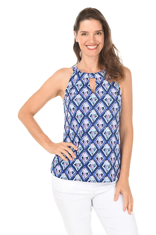 Pineapple Diamonds UPF50+ Keyhole Sleeveless Top