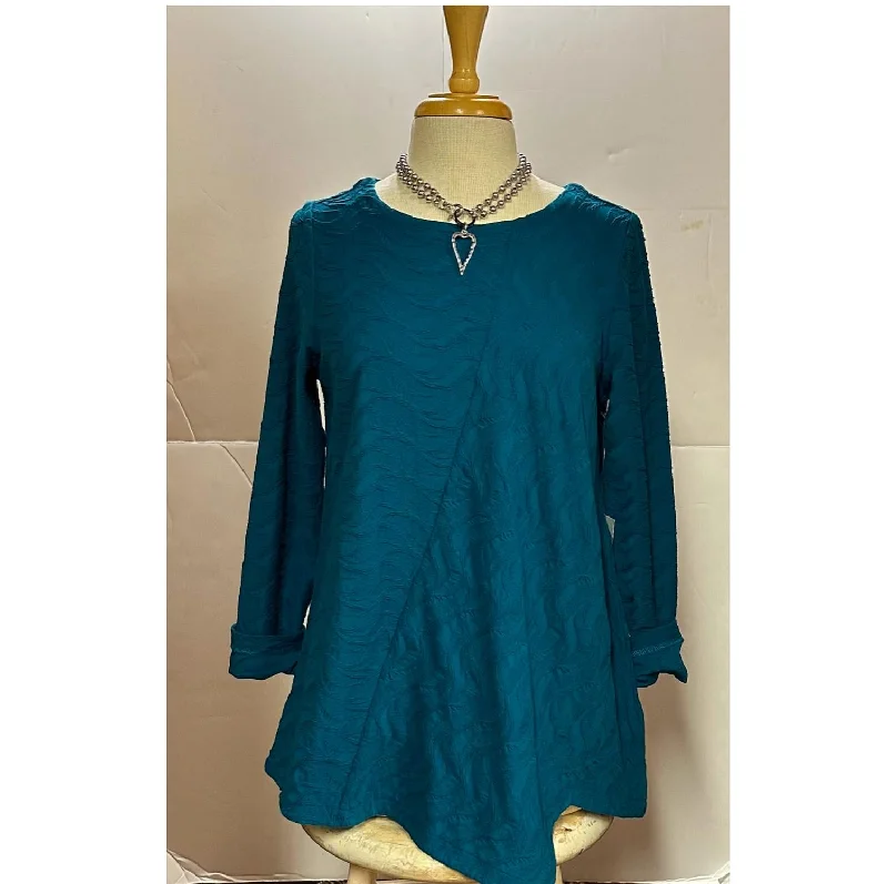 Waterfall Knit Angle Hem Tunic In Tel Teal