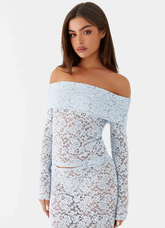 Zephyra Lace Long Sleeve Top - Blue Cloud