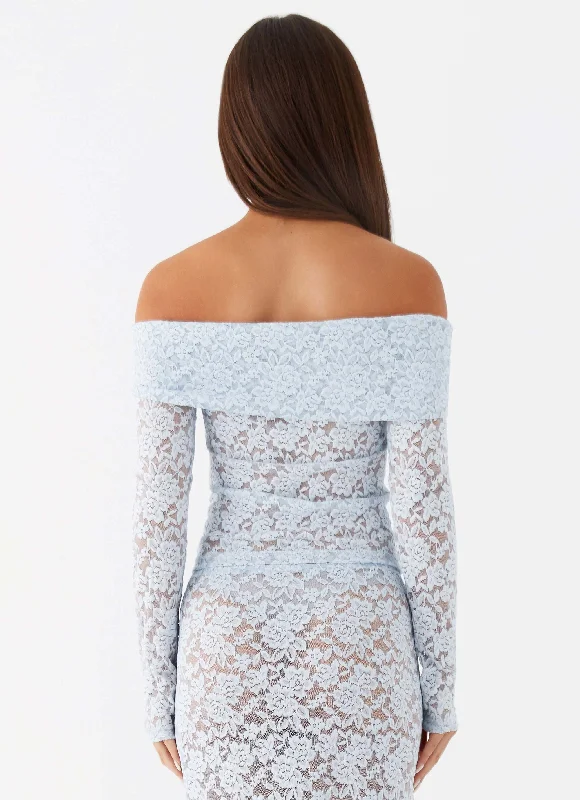 Zephyra Lace Long Sleeve Top - Blue Cloud