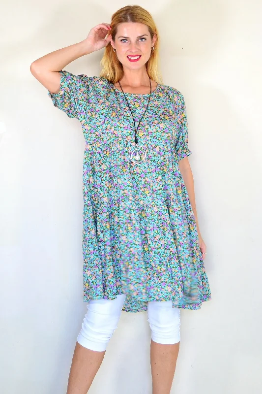 Aqua Flutter Tree Tunic Dress