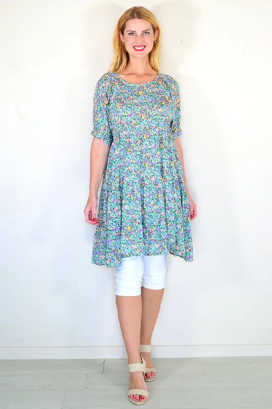 Aqua Flutter Tree Tunic Dress