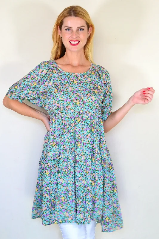 Aqua Flutter Tree Tunic Dress