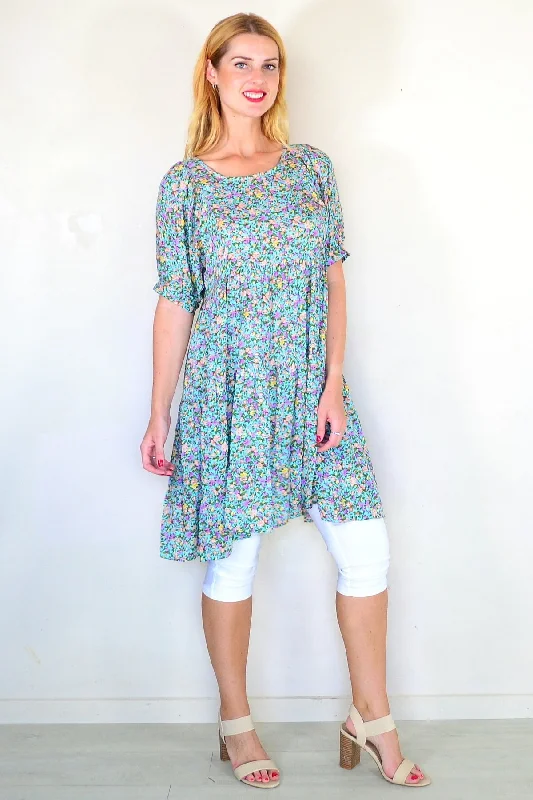 Aqua Flutter Tree Tunic Dress