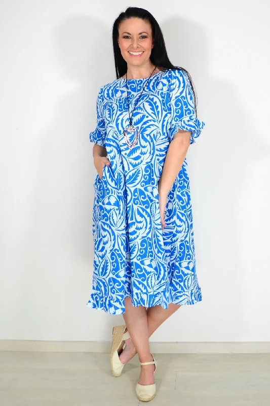 Aztec Print Frilled Sleeve Summer Dress