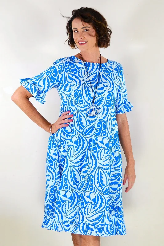 Aztec Print Frilled Sleeve Summer Dress