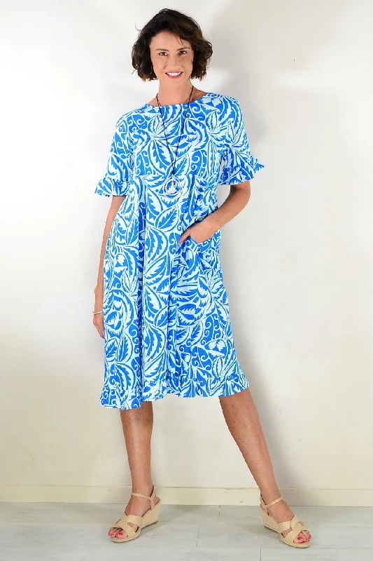 Aztec Print Frilled Sleeve Summer Dress