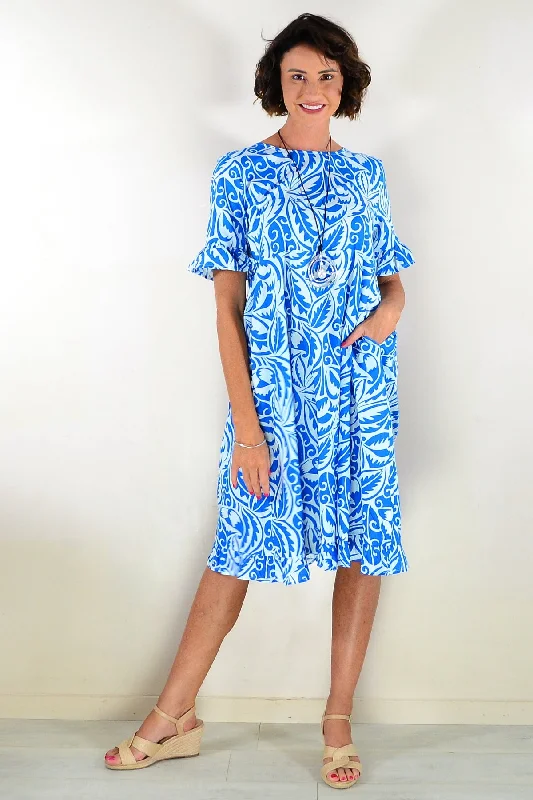 Aztec Print Frilled Sleeve Summer Dress