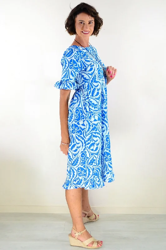 Aztec Print Frilled Sleeve Summer Dress