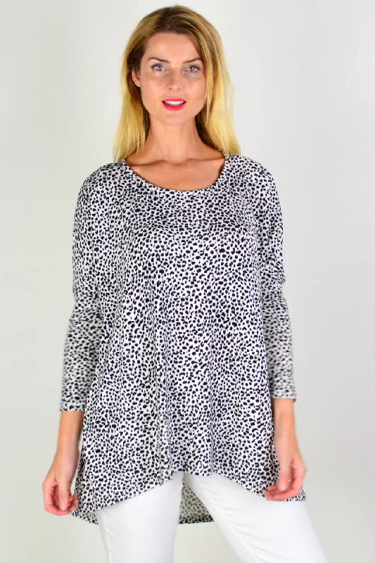 Black White Spot Hi Low Tunic Top