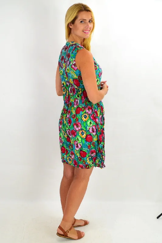 Green Colourful Chinese Collar Tunic Dress