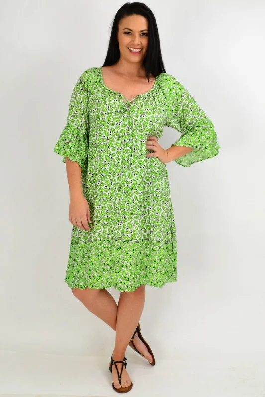 Green Daisy Crinkle Tie Tunic Dress