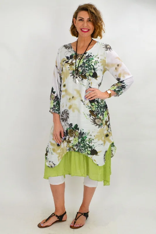 Green Paisley Layered Tunic Dress