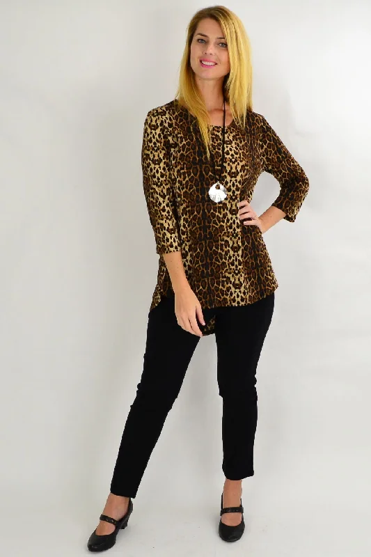 Hi Low Hem Camel Cheetah Tunic Top