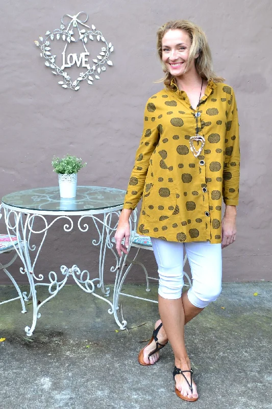 Mustard Spot High Collar Tunic Shirt