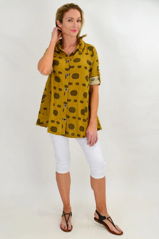 Mustard Spot High Collar Tunic Shirt