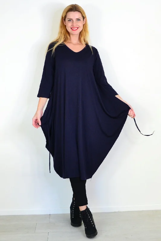 Navy Blue Relaxed Oversized Tunic Dress