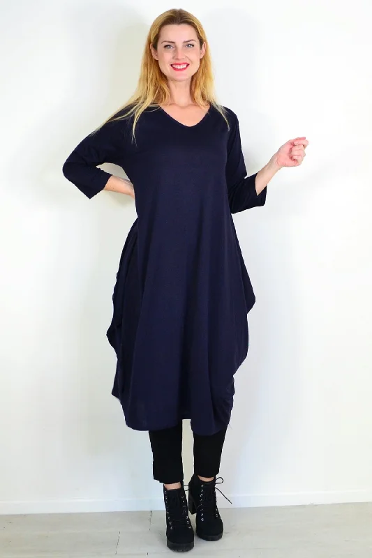 Navy Blue Relaxed Oversized Tunic Dress