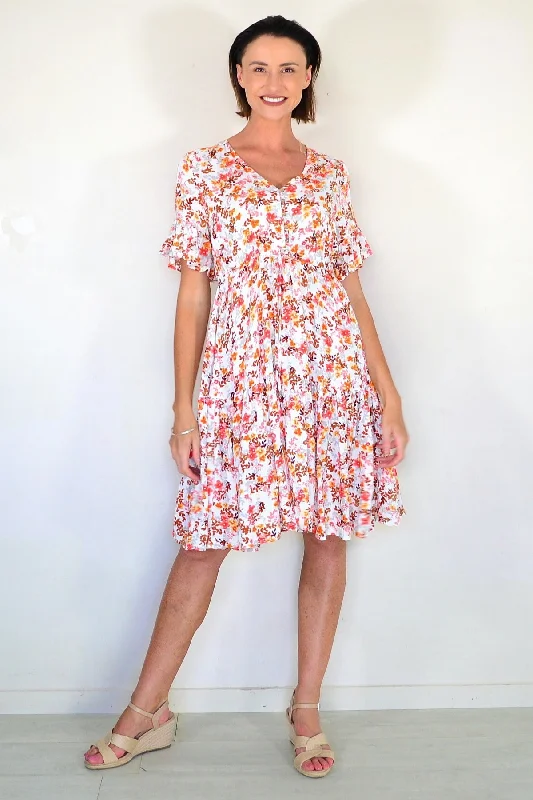 Orange Brown Floral Tunic Dress