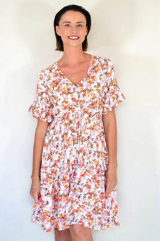 Orange Brown Floral Tunic Dress