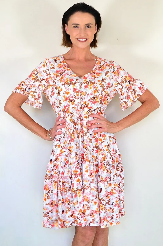 Orange Brown Floral Tunic Dress