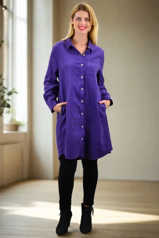 Purple Corduroy Tunic Shirt Dress