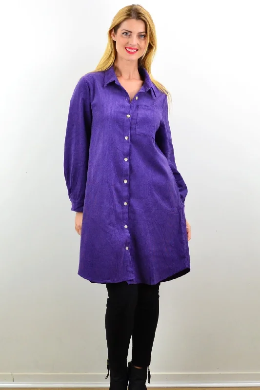 Purple Corduroy Tunic Shirt Dress