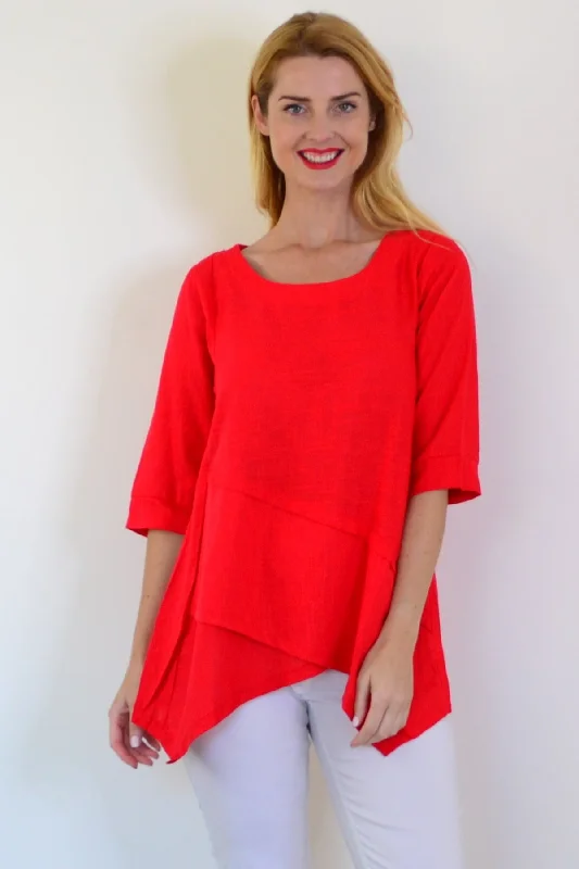 Candy Apple Layered Linen Blend Tunic Top