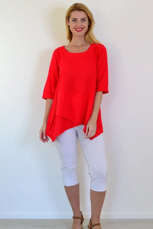 Candy Apple Layered Linen Blend Tunic Top