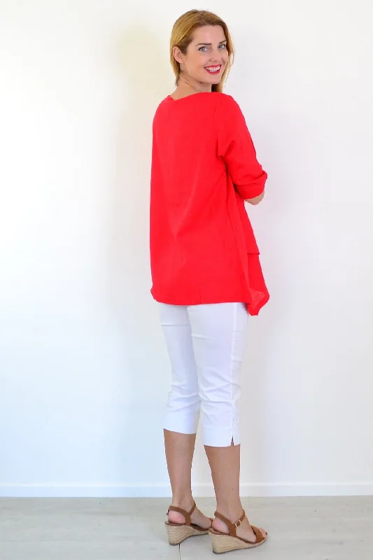 Candy Apple Layered Linen Blend Tunic Top