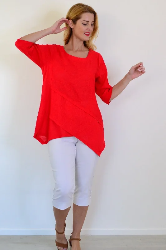 Candy Apple Layered Linen Blend Tunic Top