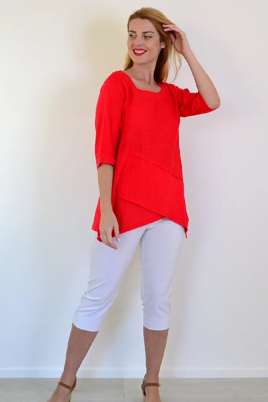 Candy Apple Layered Linen Blend Tunic Top